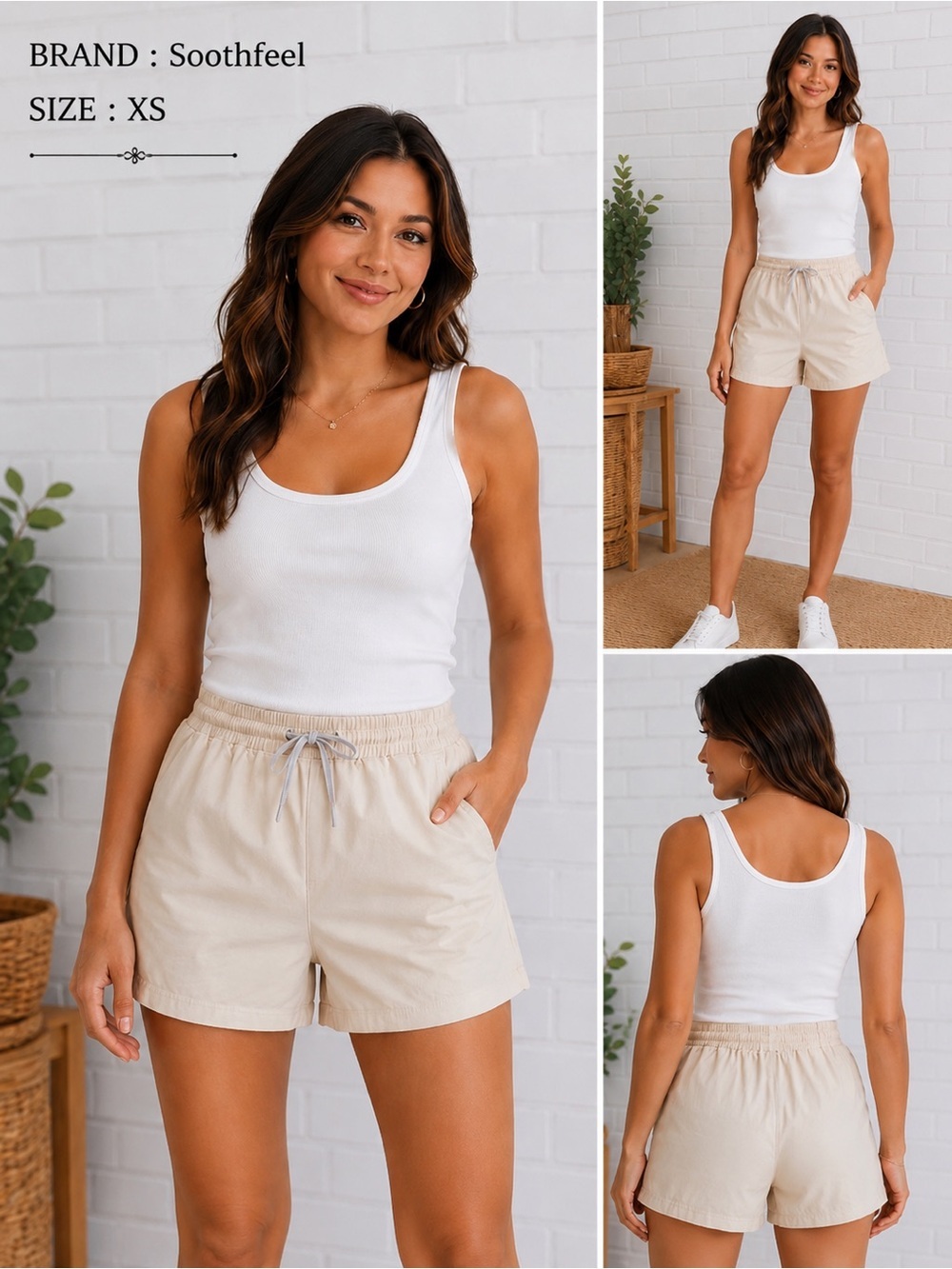 Soothfeel Athletic Shorts XS Cream Drawstring Lightweight Performance Shorts
